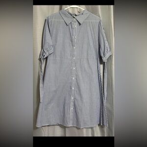 Blue and White Striped Shirt Dress